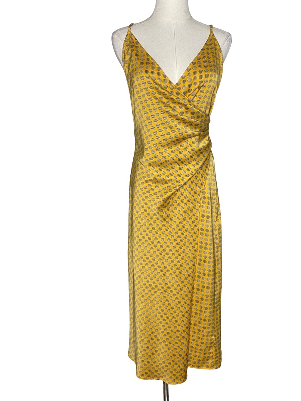 Urban Outfitters UO Lily S Wrap Midi Dress Yellow Geometric Dot Size M